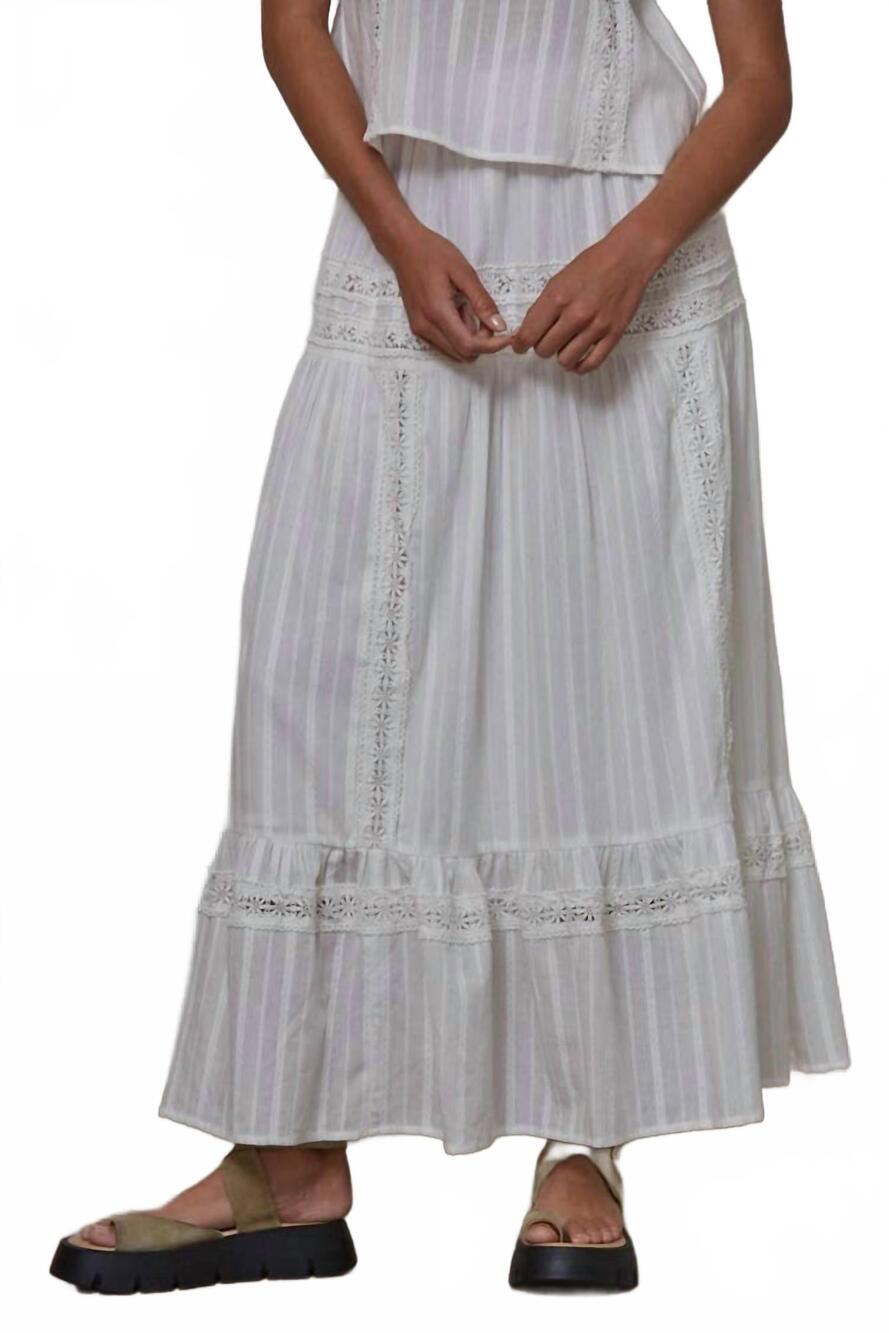 NEW BY TOGETHER woven cotton lace detail flare midi skirt in off white